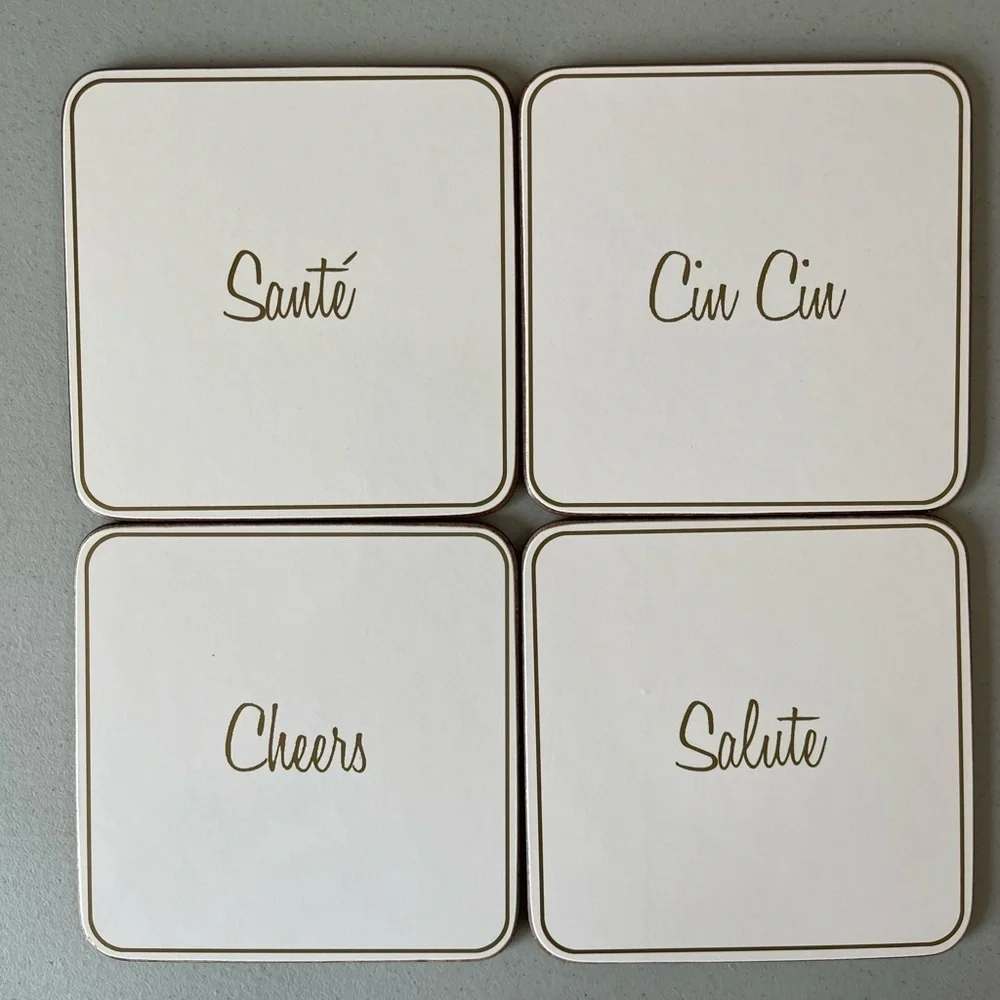 Williams - Sonoma Cheers Coaster set of 4 party holiday drinks  EUC drinks cork